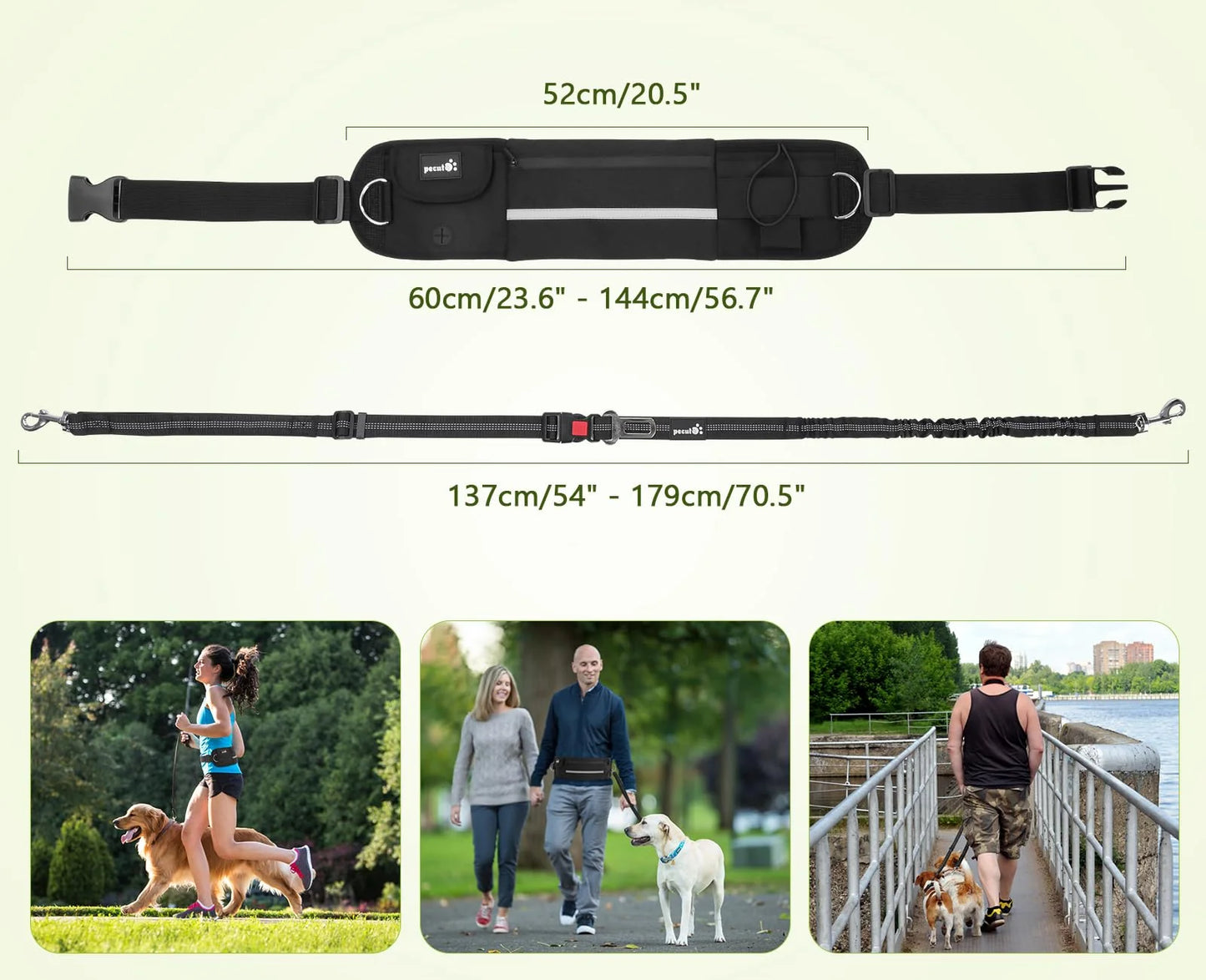 Superidag Hands-Free Dog Leash with Bag Black