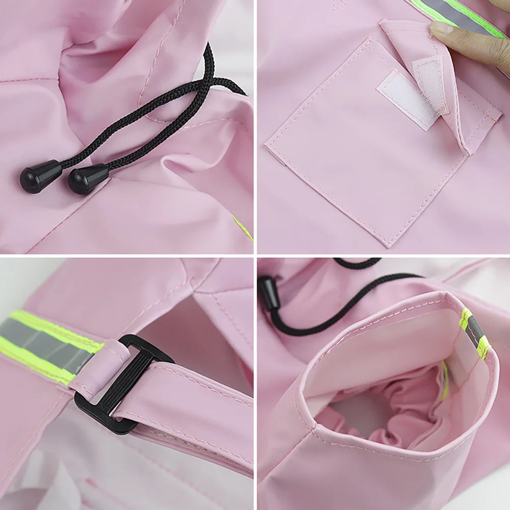 Doggie Raincoat with Collar/Harness Access and Reflective Safety Strips