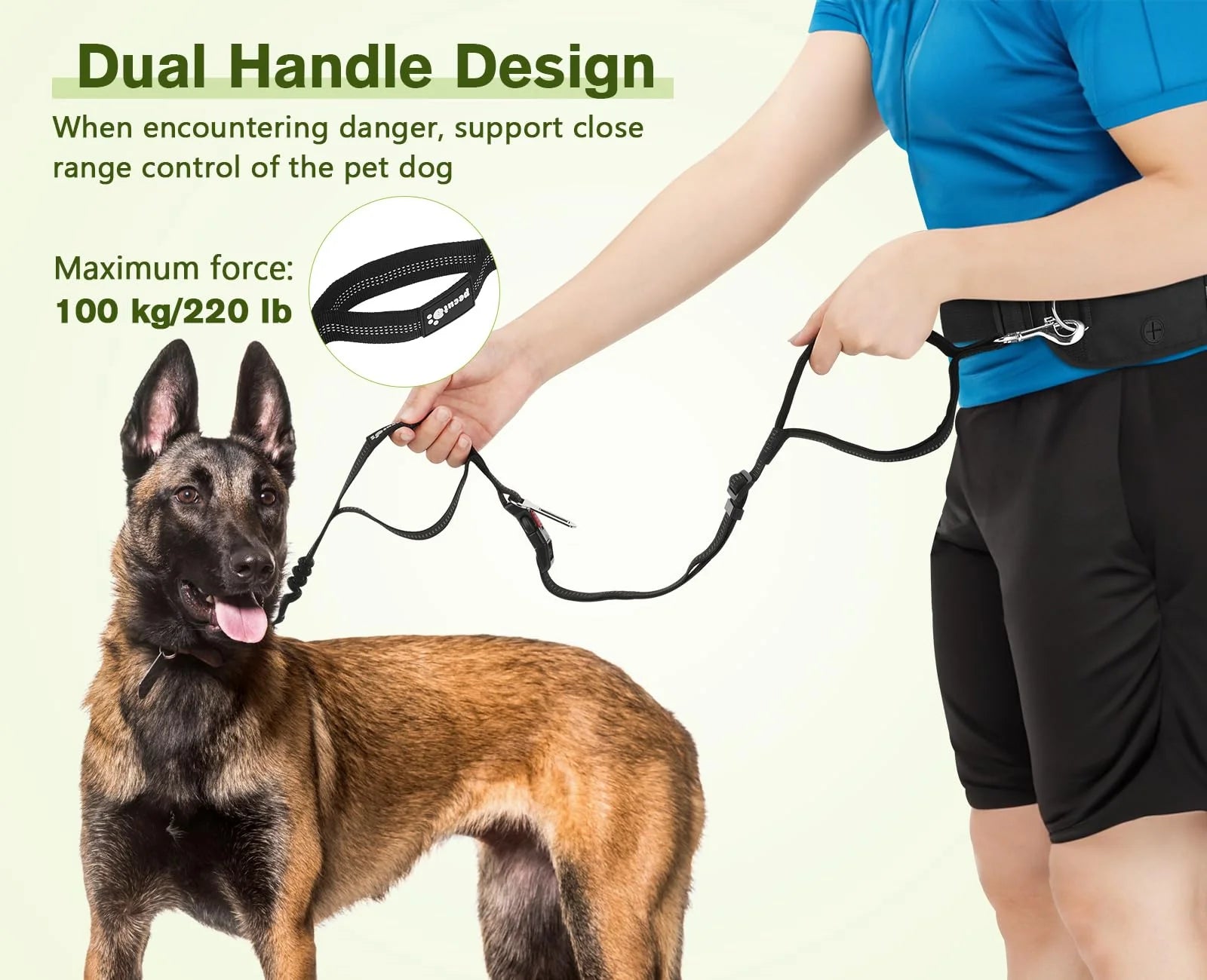 Superidag Hands-Free Dog Leash with Bag Black