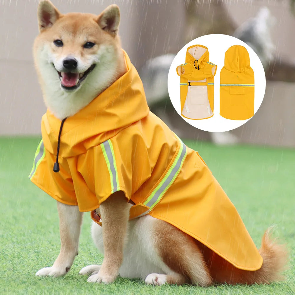 Doggie Raincoat with Collar/Harness Access and Reflective Safety Strips