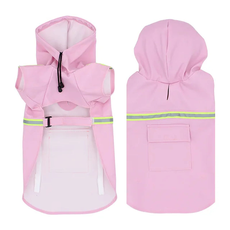 Doggie Raincoat with Collar/Harness Access and Reflective Safety Strips