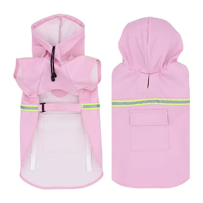 Doggie Raincoat with Collar/Harness Access and Reflective Safety Strips