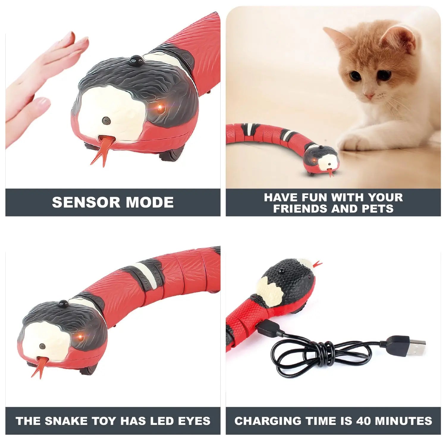 Antidepressant, Smart Sensing, Electronic Snake Toy for Cats and Kittens with USB Charging