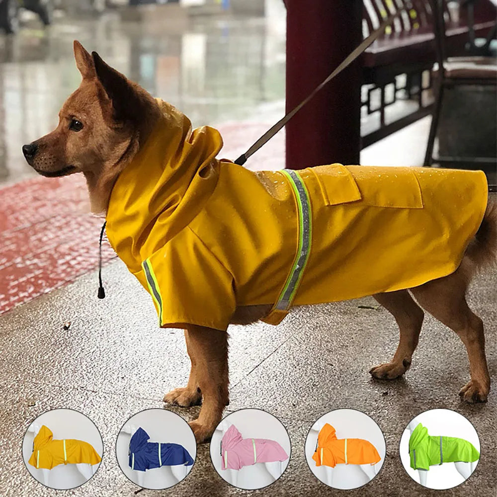 Doggie Raincoat with Collar/Harness Access and Reflective Safety Strips