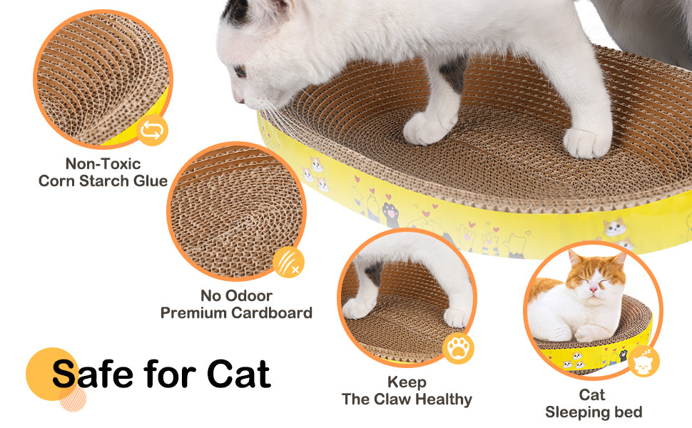 Cat Scratcher Play Lounge and Sleep Bed, Oval Corrugated Cardboard, Training for Furniture Protection Your Cat Will LOVE