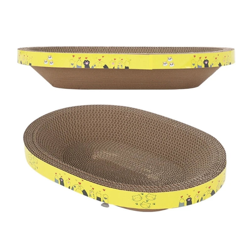 Cat Scratcher Play Lounge and Sleep Bed, Oval Corrugated Cardboard, Training for Furniture Protection Your Cat Will LOVE