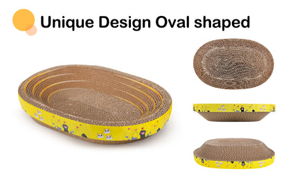 Cat Scratcher Play Lounge and Sleep Bed, Oval Corrugated Cardboard, Training for Furniture Protection Your Cat Will LOVE