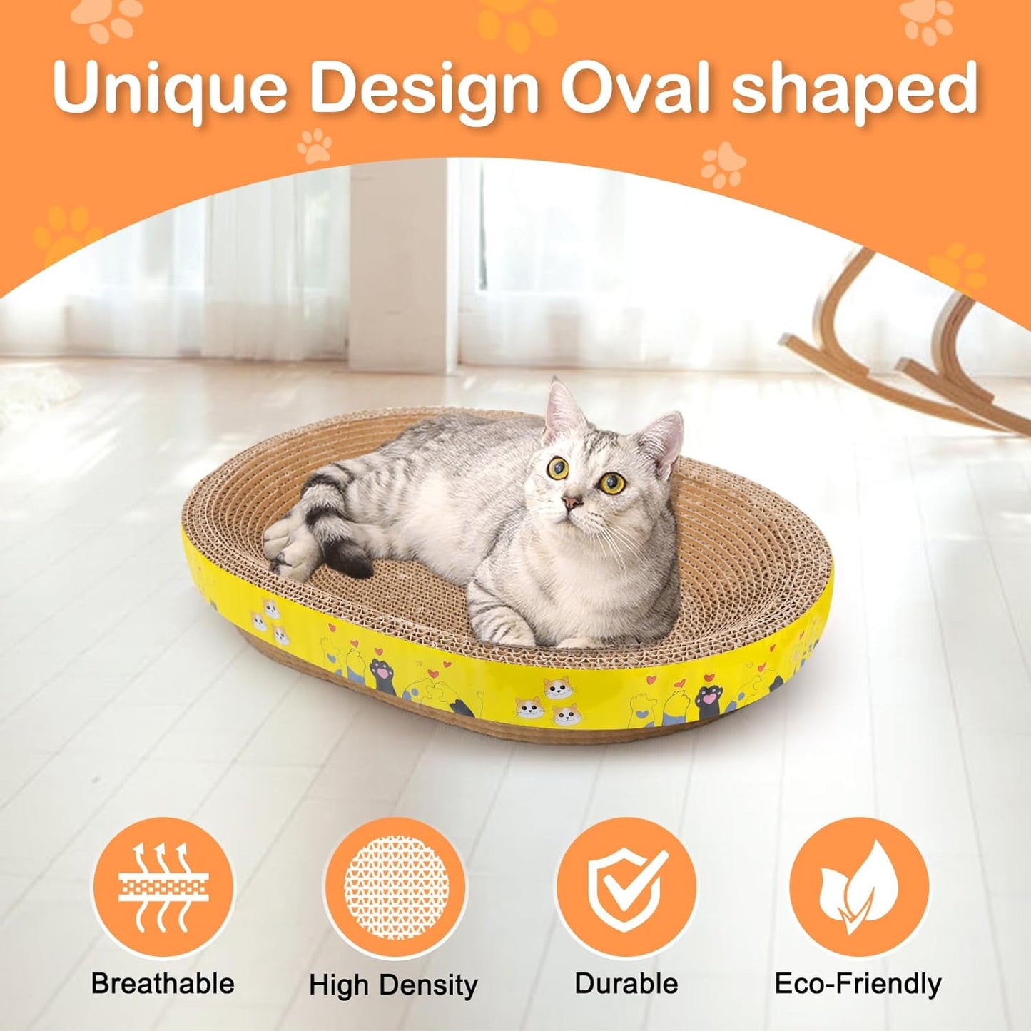 Cat Scratcher Play Lounge and Sleep Bed, Oval Corrugated Cardboard, Training for Furniture Protection Your Cat Will LOVE