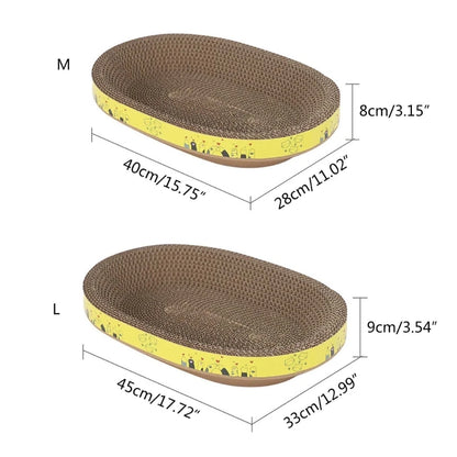 Cat Scratcher Play Lounge and Sleep Bed, Oval Corrugated Cardboard, Training for Furniture Protection Your Cat Will LOVE