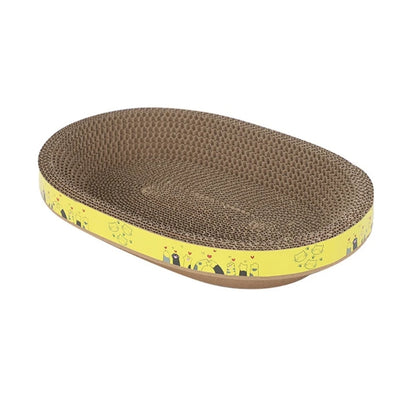 Cat Scratcher Play Lounge and Sleep Bed, Oval Corrugated Cardboard, Training for Furniture Protection Your Cat Will LOVE