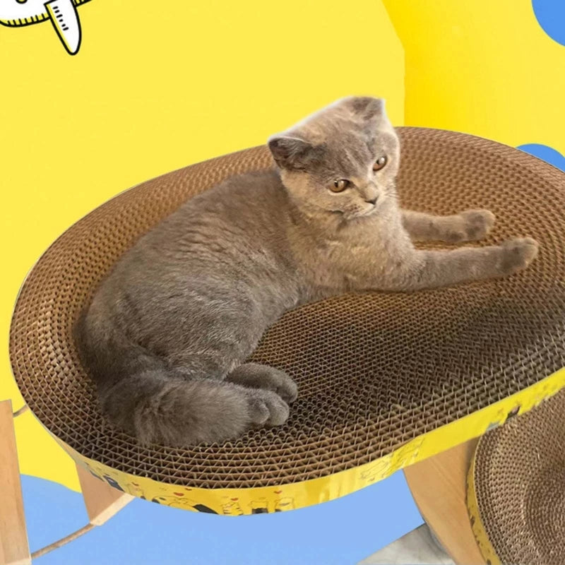 Cat Scratcher Play Lounge and Sleep Bed, Oval Corrugated Cardboard, Training for Furniture Protection Your Cat Will LOVE