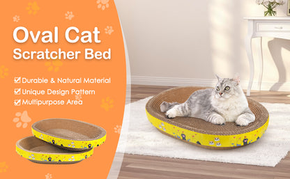 Cat Scratcher Play Lounge and Sleep Bed, Oval Corrugated Cardboard, Training for Furniture Protection Your Cat Will LOVE